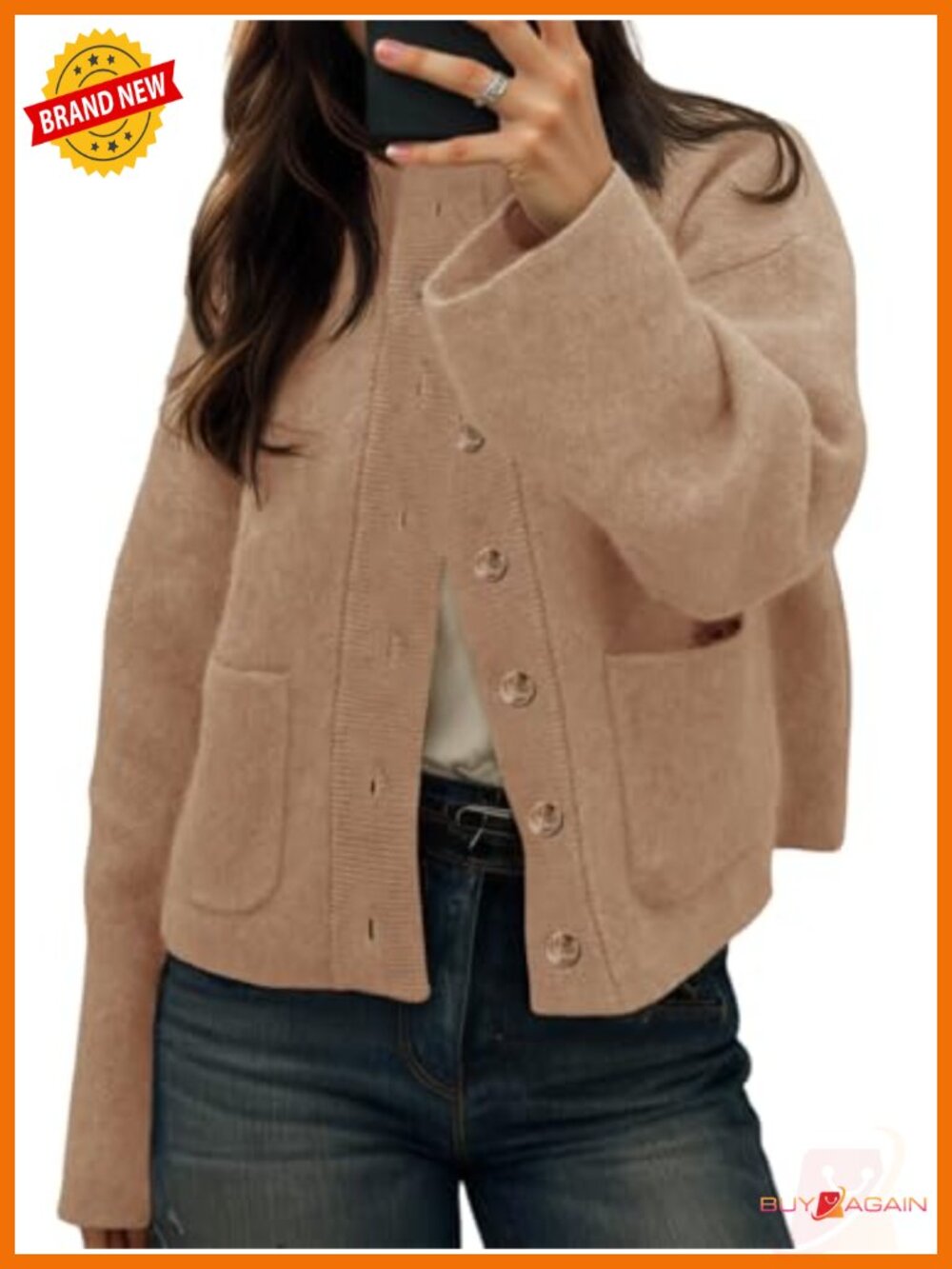 Womens Chunky Knit Button Down Open Front Cardigan Sweater with Pockets